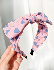 Fashion Pink Fabric Heart Print Knotted Wide Headband