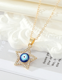 Fashion Blue Geometric Diamond Pentagram Eye Necklace