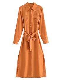 Fashion Orange Lapel-breasted Lace-up Slit Dress