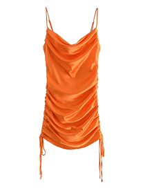 Fashion Orange Satin Drawstring Slip Dress