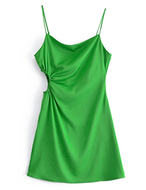 Fashion Green Satin Waist Cutout Slip Dress