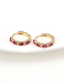 Fashion Rose Red Brass Inset Zirconium Round Earrings