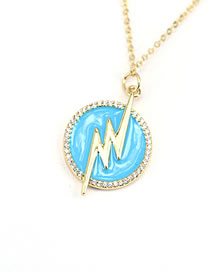 Fashion Light Blue Copper Drip Oil Lightning Round Necklace
