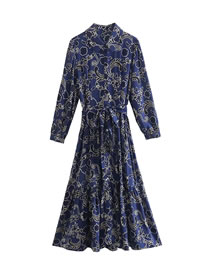 Fashion Blue Printed Lace-up Dress
