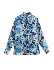 Fashion Blue Printed Lapel Button-down Shirt