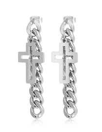 Fashion Steel Color Stainless Steel Cuban Chain Cross Earrings