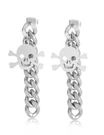 Fashion Steel Color Titanium Skull Chain Earrings
