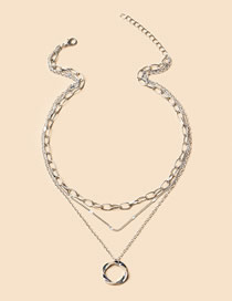 Fashion Silver Color Alloy Ring Chain Multilayer Necklace