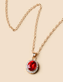 Fashion Red Alloy Set Oval Diamond Necklace