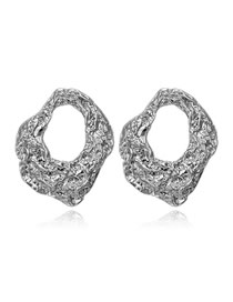 Fashion Silver Color Irregular Geometric Texture Hollow Stud Earrings