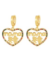 Fashion Gold Copper Inlaid Zirconium Heart Letter Mama Earrings For Boys And Girls