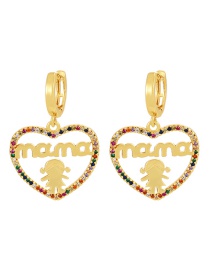 Fashion Gold-3 Copper Inlaid Zirconium Heart Letter Mama Girl Earrings