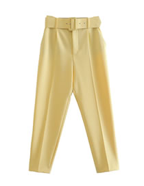 Fashion Yellow Woven Belt Straight-leg Trousers
