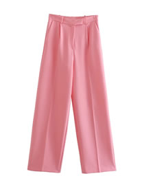 Fashion Pink Woven Micro Pleated Straight-leg Trousers
