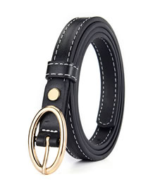 Fashion Black Thin Belt With Oval Buckle