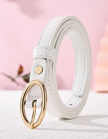 Fashion White Thin Belt With Oval Buckle