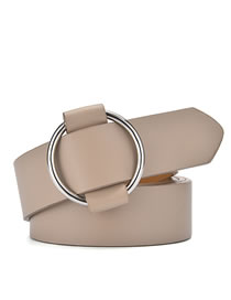 Fashion Beige Faux Leather Pinless Round Buckle Wide Belt