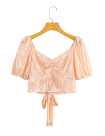 Fashion Orange Pink Lace Tie Short-sleeve Top