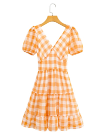 Fashion Orange Check V-neck Dress