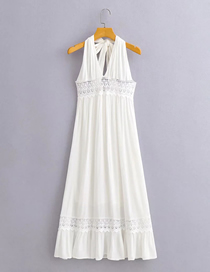 Fashion White Lace Halterneck Maxi Dress