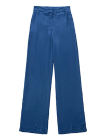 Fashion Blue Solid Wrinkled Straight-leg Trousers
