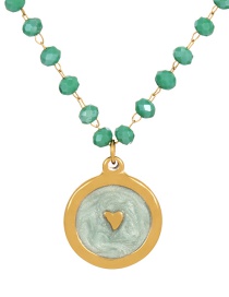 Fashion Green Titanium Steel Drip Oil Heart Crystal Beaded Necklace