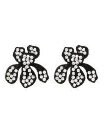 Fashion Black Alloy Diamond Flower Stud Earrings