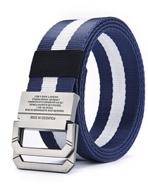 Fashion Blue And White Canvas Double Ring Metal Buckle Wide Belt