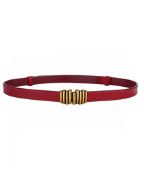 Fashion Red Leather Caterpillar Slim Belt With Snap Buttons