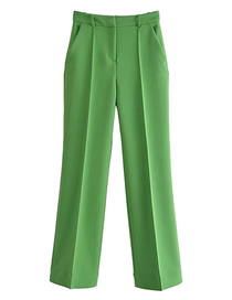 Fashion Green Geometric Micropleated Straight-leg Trousers