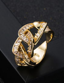 Fashion Gold Brass Gold Plated Zirconium Chain Interlocking Open Ring