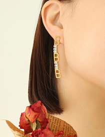 Fashion Gold Color Titanium Steel Set Zirconium Alphabet Drop Earrings