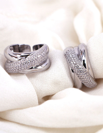 Fashion Silver Color Copper Set Zirconium Geometric Open Ring (single Price)