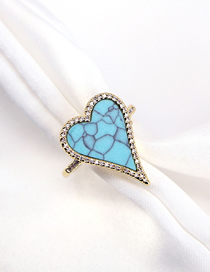 Fashion Lake Blue Bronze Zirconium Heart Ring