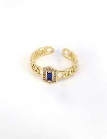 Fashion Dark Blue Gold Plated Copper Zirconium Geometry Ring