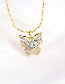 Fashion Light Blue Brass Gold Plated Butterfly Necklace With Diamonds