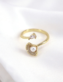Fashion Gold Color Brass Diamond And Pearl Geometric Fishtail Ring