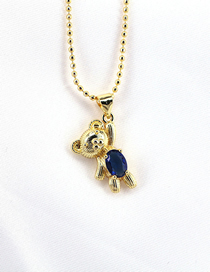 Fashion Dark Blue Brass And Diamond Bear Necklace