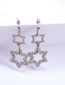Fashion Silver Color Brass Diamond Star Drop Earrings