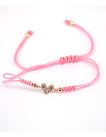 Fashion Pink Brass Braided Zirconium Heart Bracelet