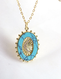 Fashion Light Blue Zirconium Oval Shell Necklace In Gold Plated Copper