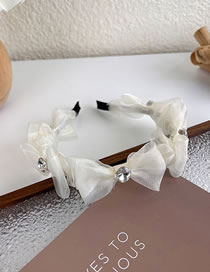 Fashion White Organza Bow Headband With Diamonds