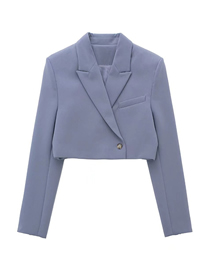 Fashion Blue Cropped Blazer With Geometric Single-button Pocket