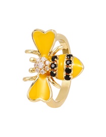 Fashion Yellow Bronze Zircon Drop Oil Bee Ring
