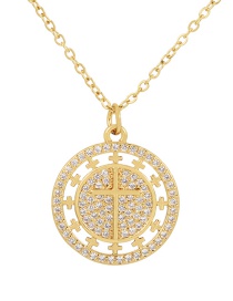 Fashion Gold Bronze Zirconium Round Openwork Cross Necklace