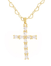 Fashion Gold Bronze Zirconium Cross Heart Necklace