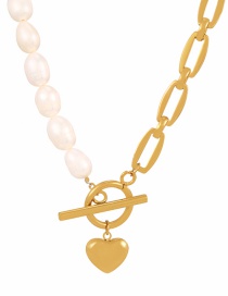 Fashion Gold-2 Titanium Steel Pearl Heart Ot Buckle Necklace