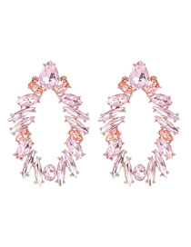 Fashion Pink Geometric Diamond Oval Stud Earrings