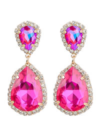 Fashion Rose Red Geometric Diamond Drop Earrings