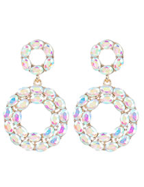 Fashion Ab Color Geometric Diamond Round Stud Earrings